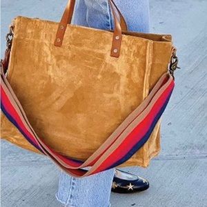 Parker Thatch Mimi medium tote, navy suede strap included!